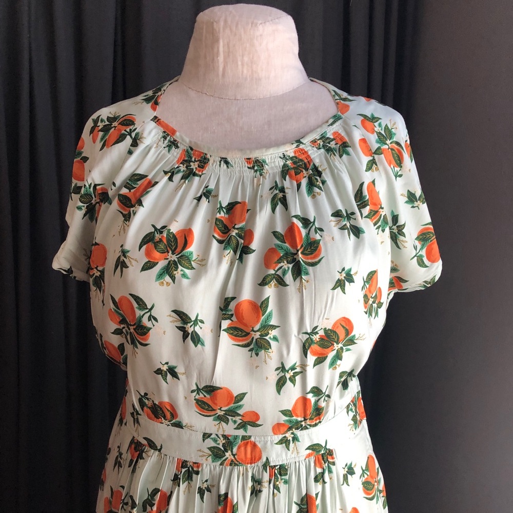 Handmade OOAK rifle Paper co. Floral Print Dress with Orange Accents 100% Rayon